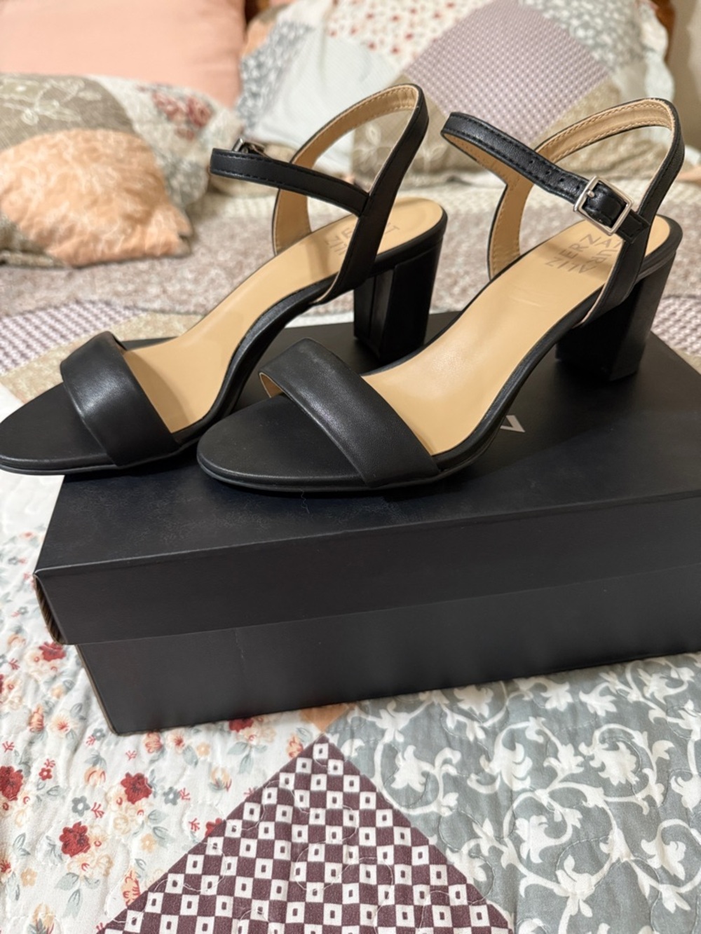 Naturalizer Black Block Heel Sandals with Ankle Strap - Women
